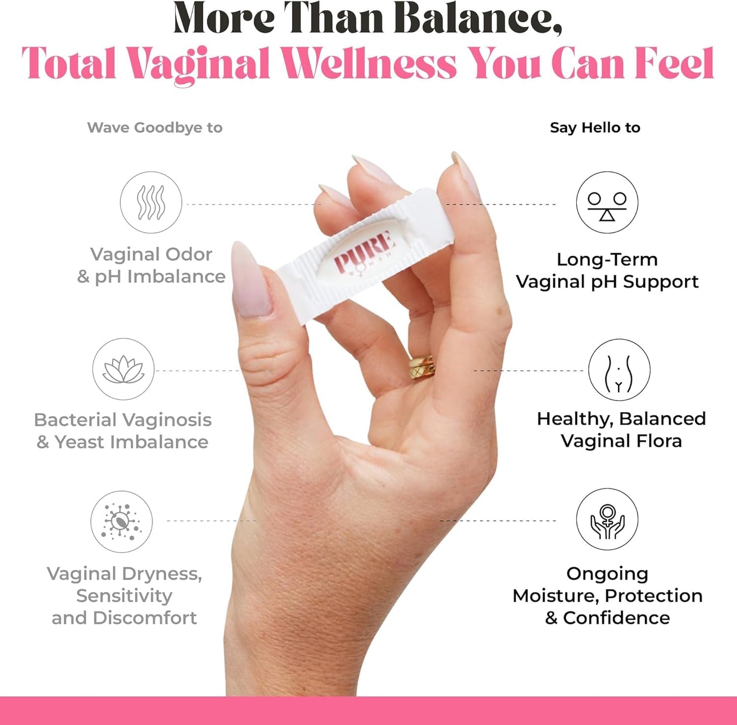 PURE WOMAN - pH-ighter Vaginal Boric Acid Suppositories for Women - Hyaluronic Acid - 4 in 1 Vaginal Suppositories for Discomfort, Dryness, Odor & pH Balance- Full Vaginal Health Care - 10ct - Maple Wellness Supplements