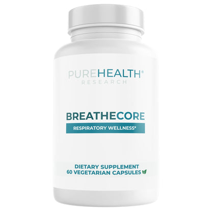 PUREHEALTH RESEARCH BreatheCore - Lung Detox for Smokers - Lung Cleanse & Support Supplement for Women & Men - Ginger Root, Ginkgo Biloba, St Johns Wort, Panax Ginseng & More - 60 Capsules - Maple Wellness Supplements