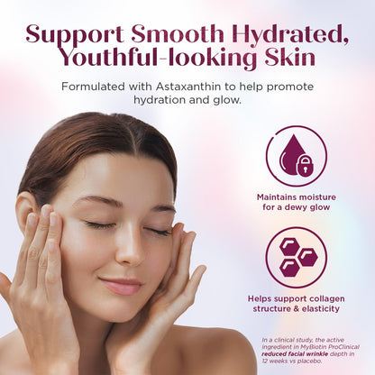 Purity Products MyBiotin ProClinical – Thicker Hair Starting in 3 Weeks & Fights Wrinkles - MB40X Patented Biotin Vitamin B7 Matrix w/Astaxanthin - Maple Wellness Supplements