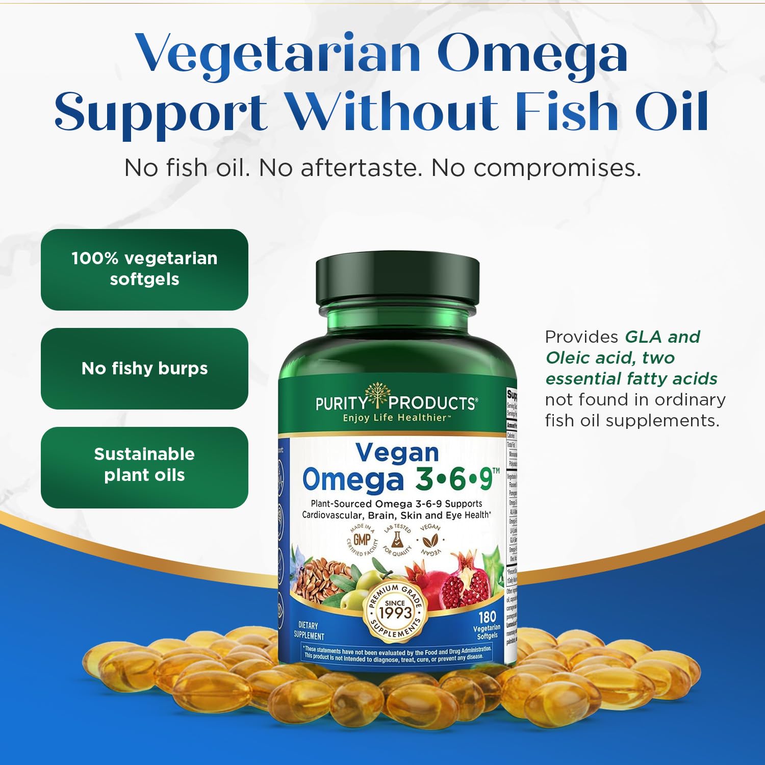 Purity Products Vegan Omega 3 6 9 Formula - “5 in 1” Essential Fatty Acid Complex - Scientifically Formulated Plant-Based Vegan Omega 3-6-9 Essential Fatty Acids - Maple Wellness Supplements