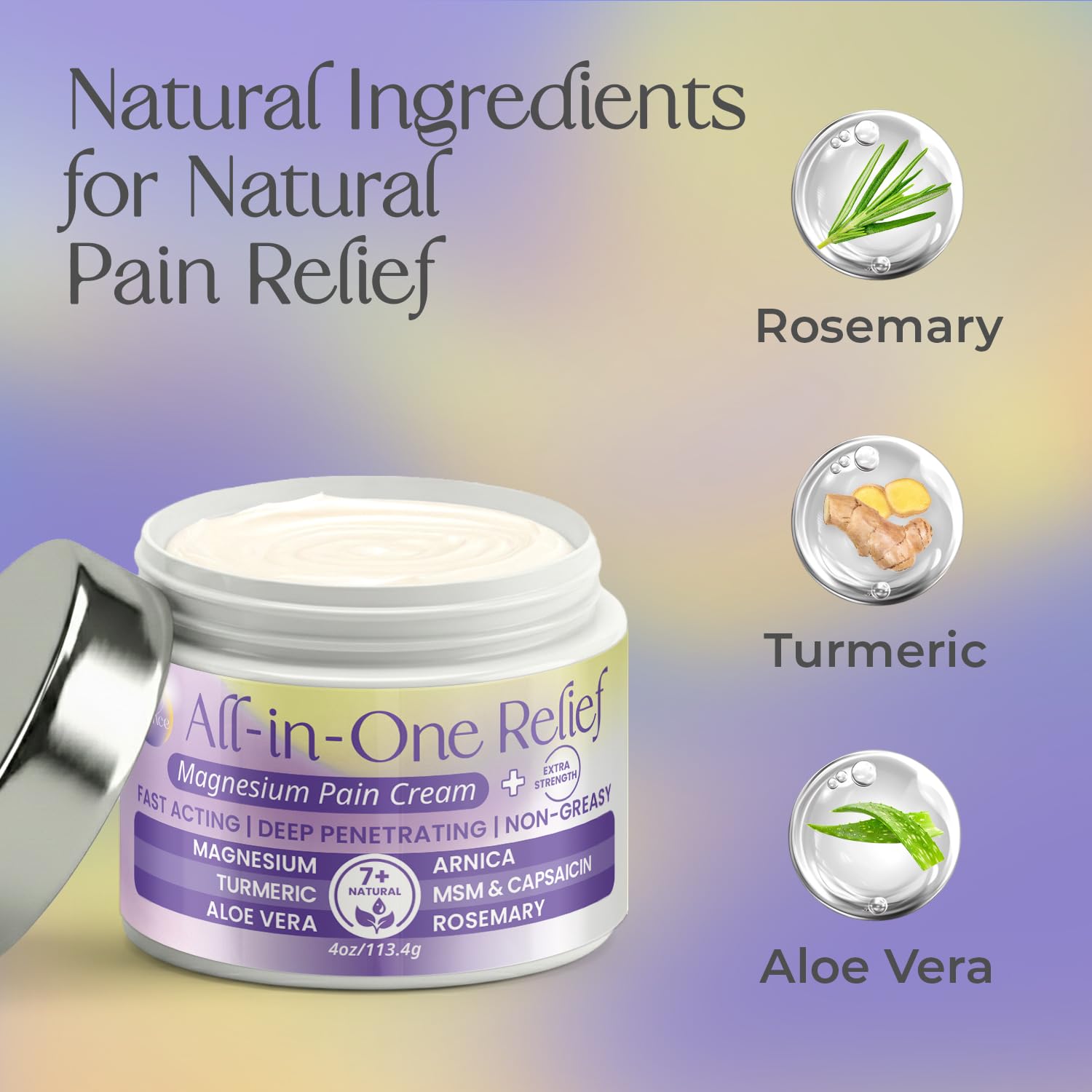 PURPLE CANYON All in One Magnesium Pain Cream – Natural Pain Relief Cream with Arnica, MSM & Capsaicin for Muscle & Joint Support – Fast-Absorbing, Non-Greasy Formula with Aloe Vera & Turmeric - Maple Wellness Supplements