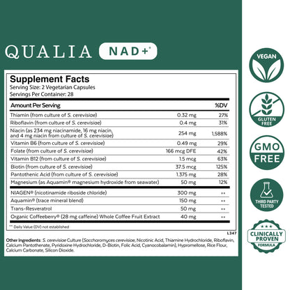 Qualia NAD Supplement — Clinically Proven to Boost NAD+ up to 67%. Optimized Aging, Energy, Focus. Elite Ingredients Nicotinamide Riboside (NIAGEN), Niacin, Niacinamide (1 Month Supply) - Maple Wellness Supplements