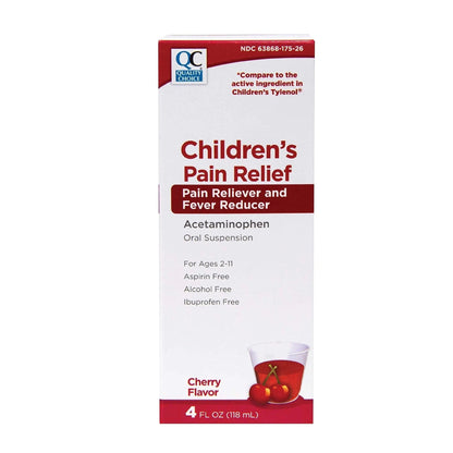 Quality Choice Children's Pain Relief & Fever Reducer for Kids, 4fl oz Acetaminophen 160mg per 5ml, Ibuprofen & Aspirin Free, Liquid Cold and Flu Medicine for Kids, Regular Strength OTC Medication - Maple Wellness Supplements