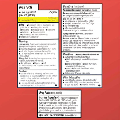 Quality Choice, Extra Strength, Non Aspirin Pain Relief, Acetaminophen 500 MG, Pain Reliever & Fever Reducer, Rapid Release Gelcaps, 50 Count Package - Maple Wellness Supplements