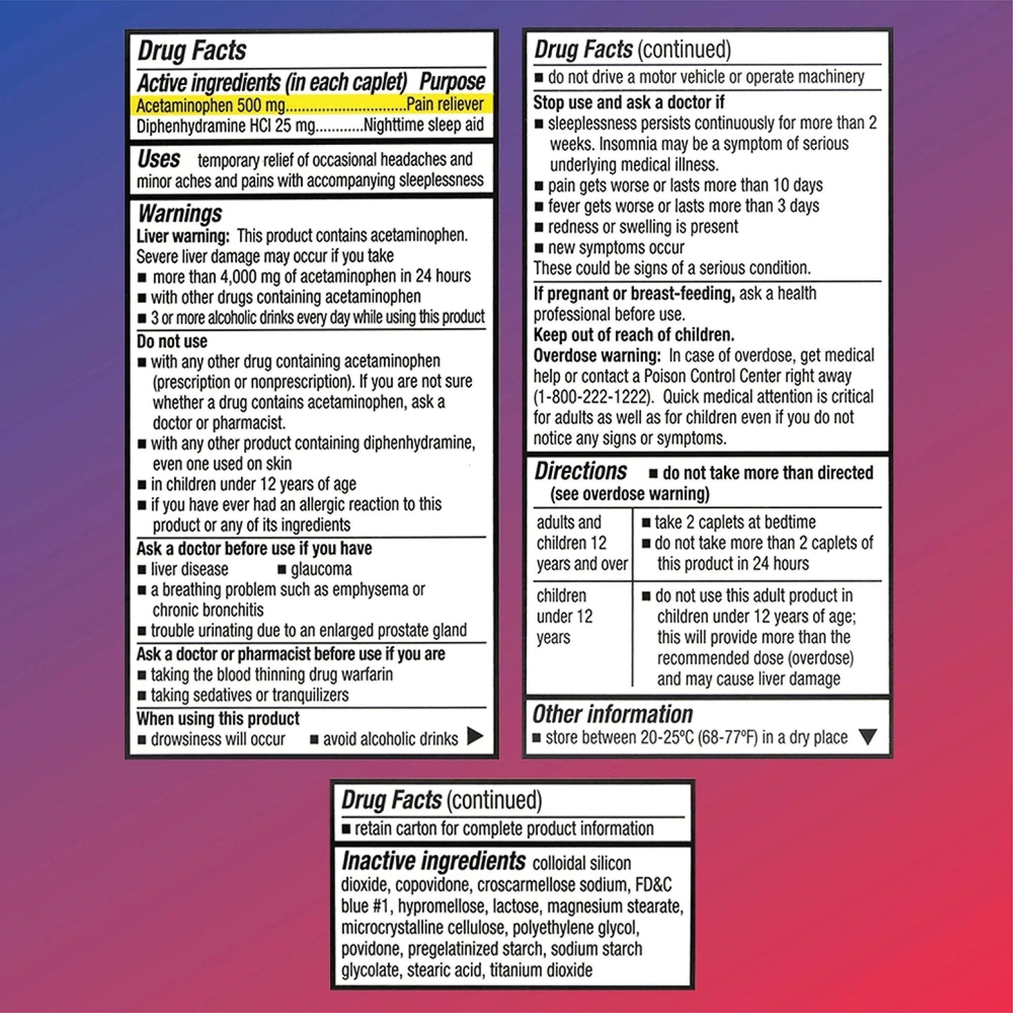 Quality Choice Extra Strength Pain Relief PM, Pain Reliever and Nighttime Sleep Aid, Acetaminophen 500 mg & Diphenhydramine HCI 25 mg (Sleep Aid), 50 Count Package of Caplets - Maple Wellness Supplements