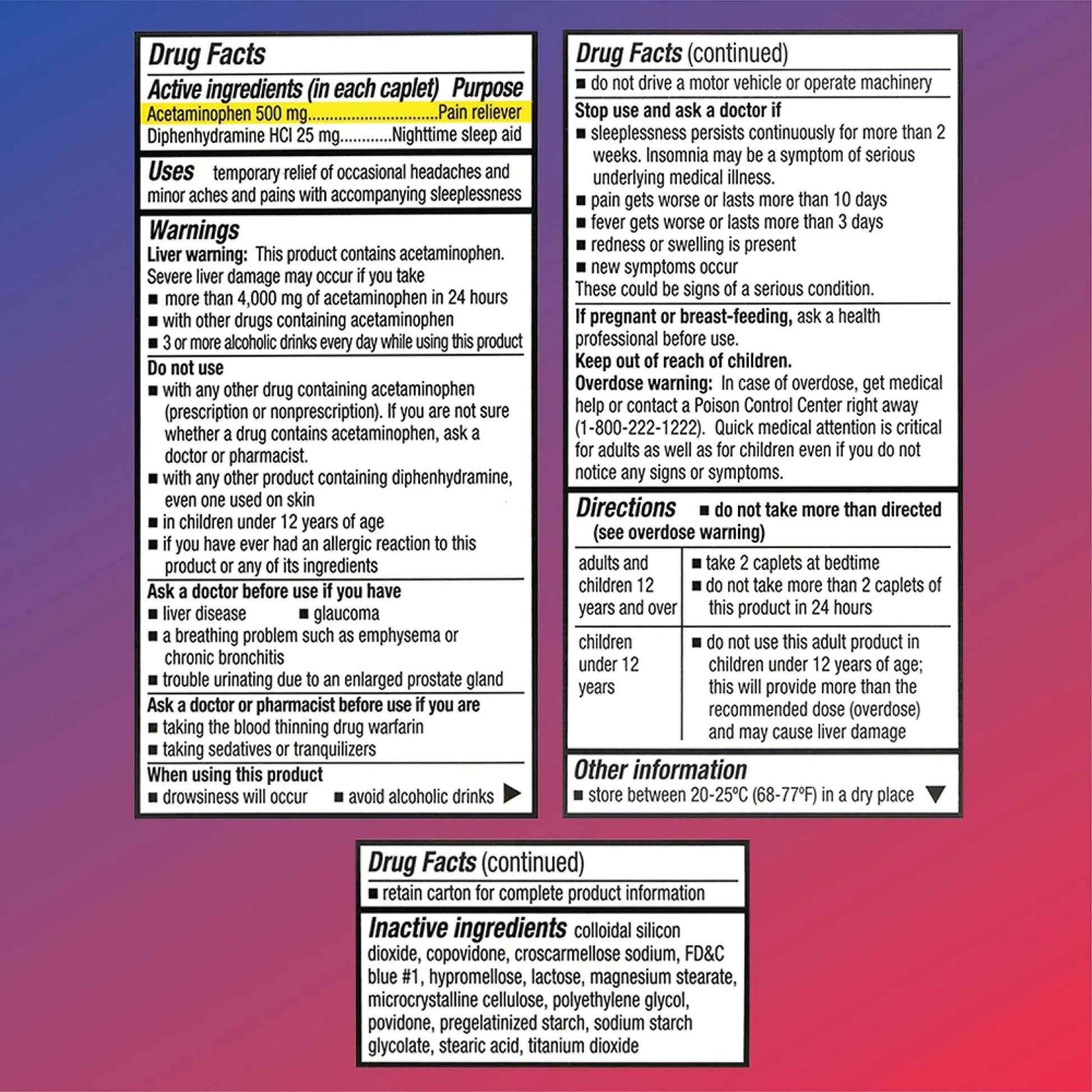 Quality Choice Extra Strength Pain Relief PM, Pain Reliever and Nighttime Sleep Aid, Acetaminophen 500 mg & Diphenhydramine HCI 25 mg (Sleep Aid), 50 Count Package of Caplets - Maple Wellness Supplements