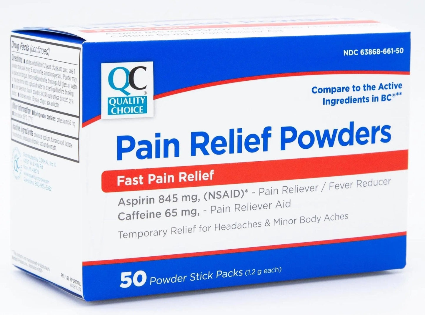 Quality Choice Fast Pain Relief Powder, Contains 50 Powder Packets for Rapid Pain Relief. Contains Aspirin & Caffiene - Maple Wellness Supplements