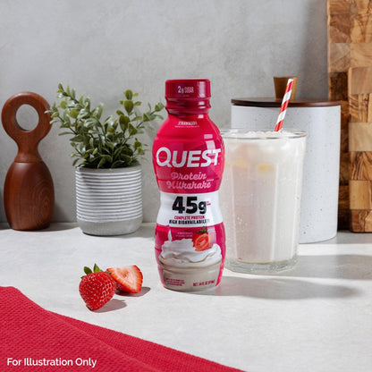 Quest Nutrition Strawberry Protein Shake, 45g Protein, 2g Sugar, 4g Net Carbs, Ready to Drink, Gluten Free, 4 Count - Maple Wellness Supplements
