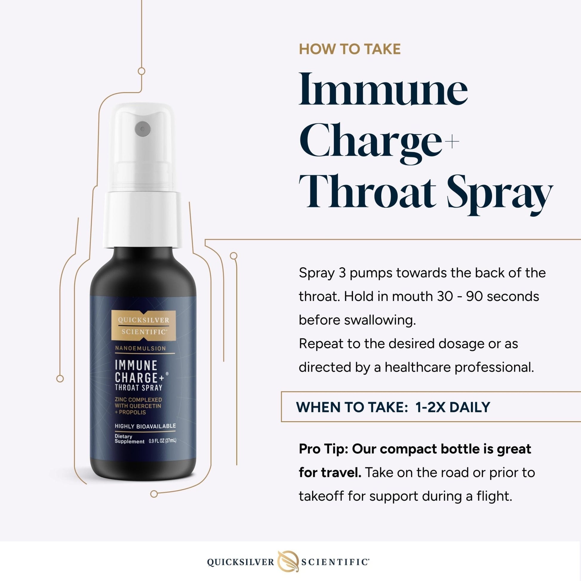 Quicksilver Scientific Immune Charge+ Zinc Throat Spray - Immune Support Liquid Supplement with Quercetin - 'Throat Coat' with Liposomal Absorption Technology (0.9 fl oz / 27ml) - Maple Wellness Supplements