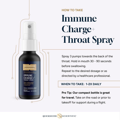 Quicksilver Scientific Immune Charge+ Zinc Throat Spray - Immune Support Liquid Supplement with Quercetin - 'Throat Coat' with Liposomal Absorption Technology (0.9 fl oz / 27ml) - Maple Wellness Supplements