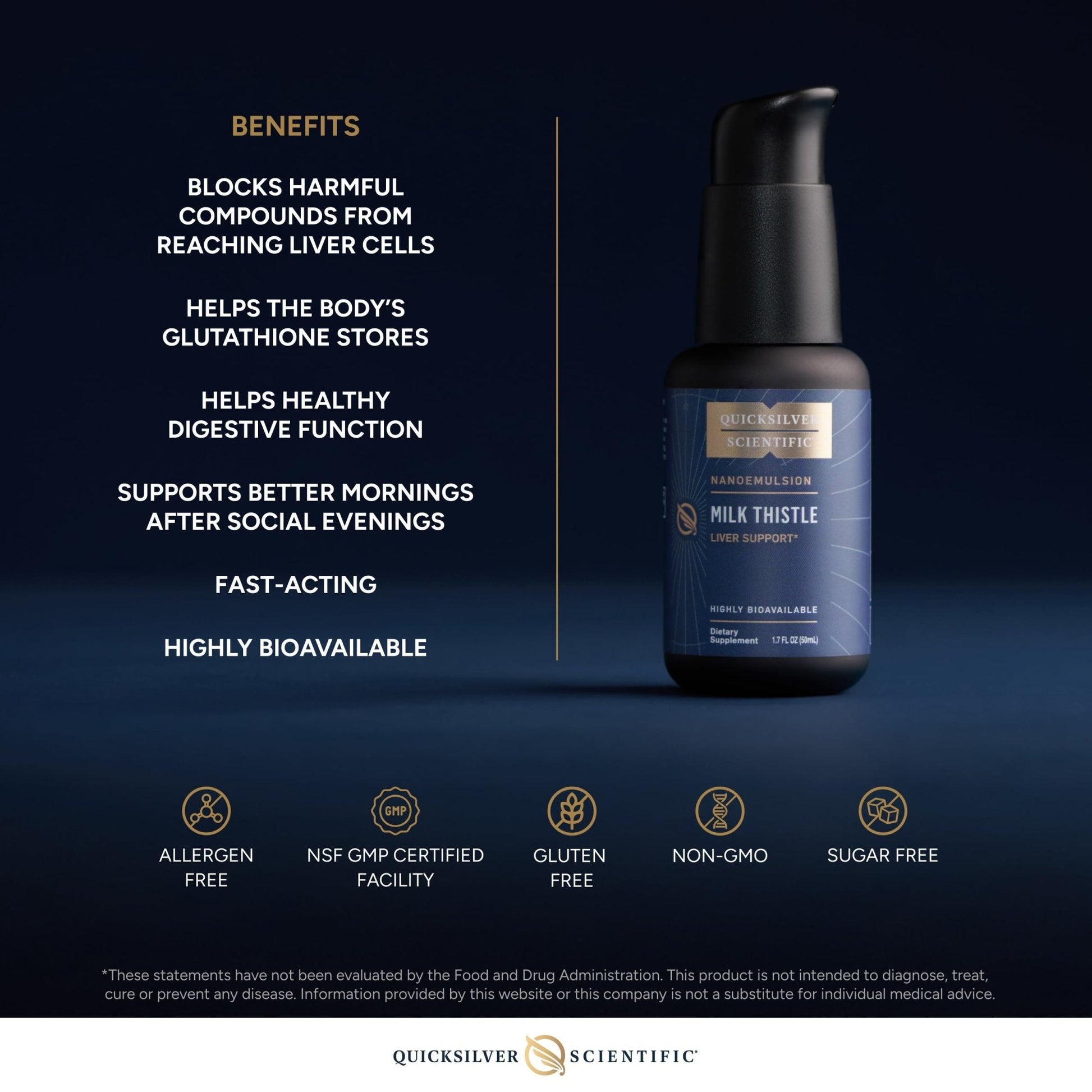 Quicksilver Scientific Nanoemulsified Milk Thistle - Silymarin Liquid with Liposome Delivery System - Immune, Detox + Liver Cleanse Support (1.7oz / 50ml) - Maple Wellness Supplements