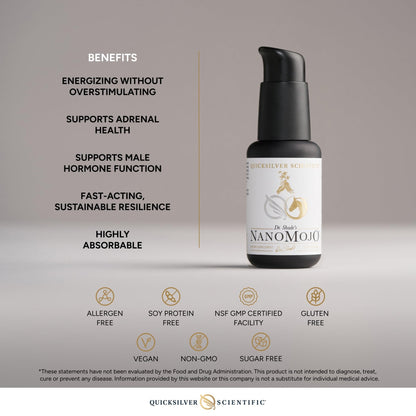 Quicksilver Scientific NanoMojo - Male-Specific Endurance Elixir & Energy Boost Support - 19 Herbs Including Epimedium for Men, Rhodiola Extract, Herbal Ginseng, and Adaptogenic Herbs (1.7oz / 50ml) - Maple Wellness Supplements