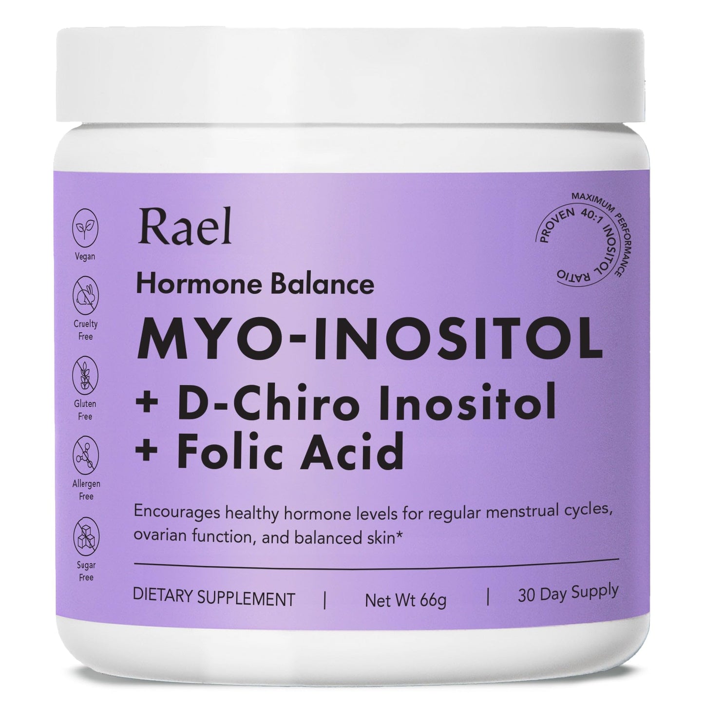 Rael Hormone Balance for Women, Inositol Powder Supplement - Vitamin B8, 40:1 Proven Ratio, Folic Acid for Ovarian Function (30 Servings) - Maple Wellness Supplements