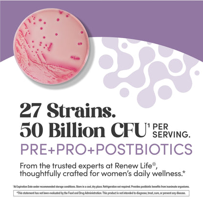 Renew Life Ultimate Flora Probiotics for Women | 50 Billion CFU | 30 Delayed Release Vegan Capsules | Digestive & Vaginal Health | Dairy, Soy and Gluten Free Supplement - Maple Wellness Supplements