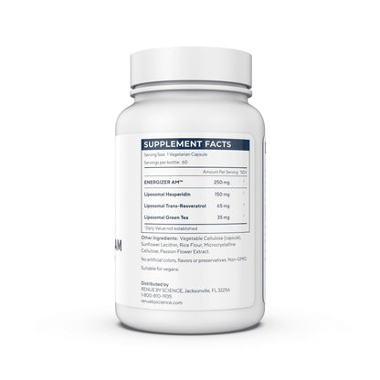 Renue By Science Energizer AM | Liposomal Resveratrol Hesperidin & Green Tea Supplement | 60 Capsules with Trans Resveratrol (65mg) Hesperidin (150mg) Green Tea Extract (35mg) - Non-GMO | Made in USA - Maple Wellness Supplements