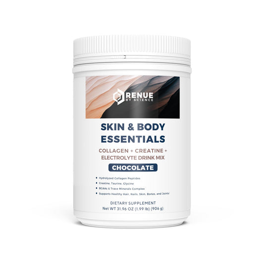 Renue By Science Skin & Body Essentials | Collagen Peptides Electrolytes Creatine & BCAA Powder | Collagen (12g) Creatine Monohydrate (4g) per Serving with Taurine & Glycine | Made in USA - Chocolate - Maple Wellness Supplements