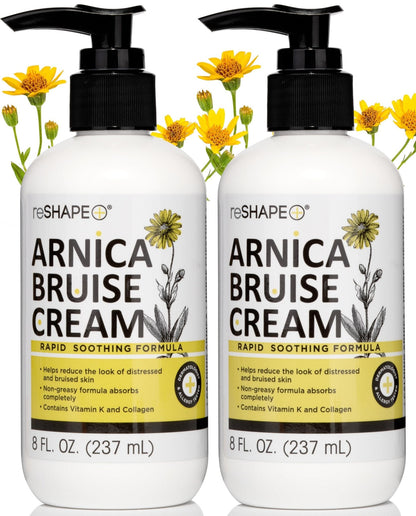 Reshape+ Arnica Bruise Relief Topical Cream For Bruising, Swelling, & Discoloration On Skin, Natural Skin Care Homeopathic Arnica Lotion W/Vitamin K, Horse Chestnut, & Collagen, 8 Fl Oz (2-Pack) - Maple Wellness Supplements