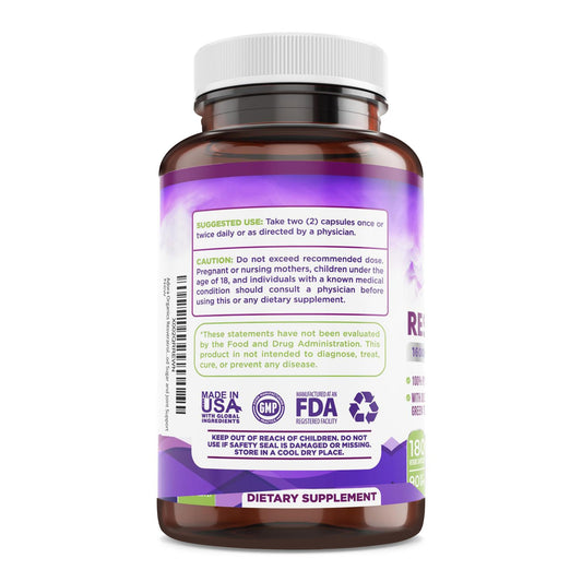 Resveratrol 1600mg - 180 Capsules | Trans-Resveratrol Antioxidant Supplement with Natural Green Tea, Grape Seed Polyphenols & Quercetin, Supports Digestive - Maple Wellness Supplements