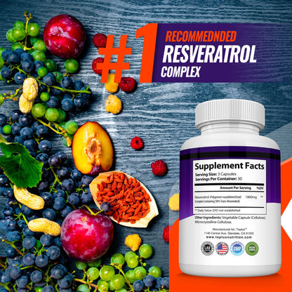 Resveratrol Supplement 1800 mg Antioxidant Complex - Highly Potent Natural Trans-Resveratrol Pills for Healthy Aging, Overall Health Support, Immune System - Maple Wellness Supplements