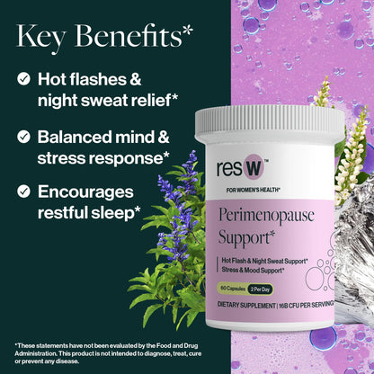resW Perimenopause Postbiotic Supplement for Women - Hot Flash Support, Night Sweat Relief, Hormone Free, Vegan, Gluten Free, Non GMO, Plant Based Gut Health Support - 60 Capsules - Maple Wellness Supplements