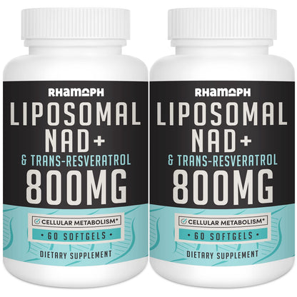 Rhamoph Liposomal NAD+ 800 mg with Trans-Resveratrol 300 mg, Max Absorption, Actual NAD+ Boosting Supplement for Healthy Aging, Cellular Energy, DNA Repair, Longevity - 120 Softgels - Maple Wellness Supplements
