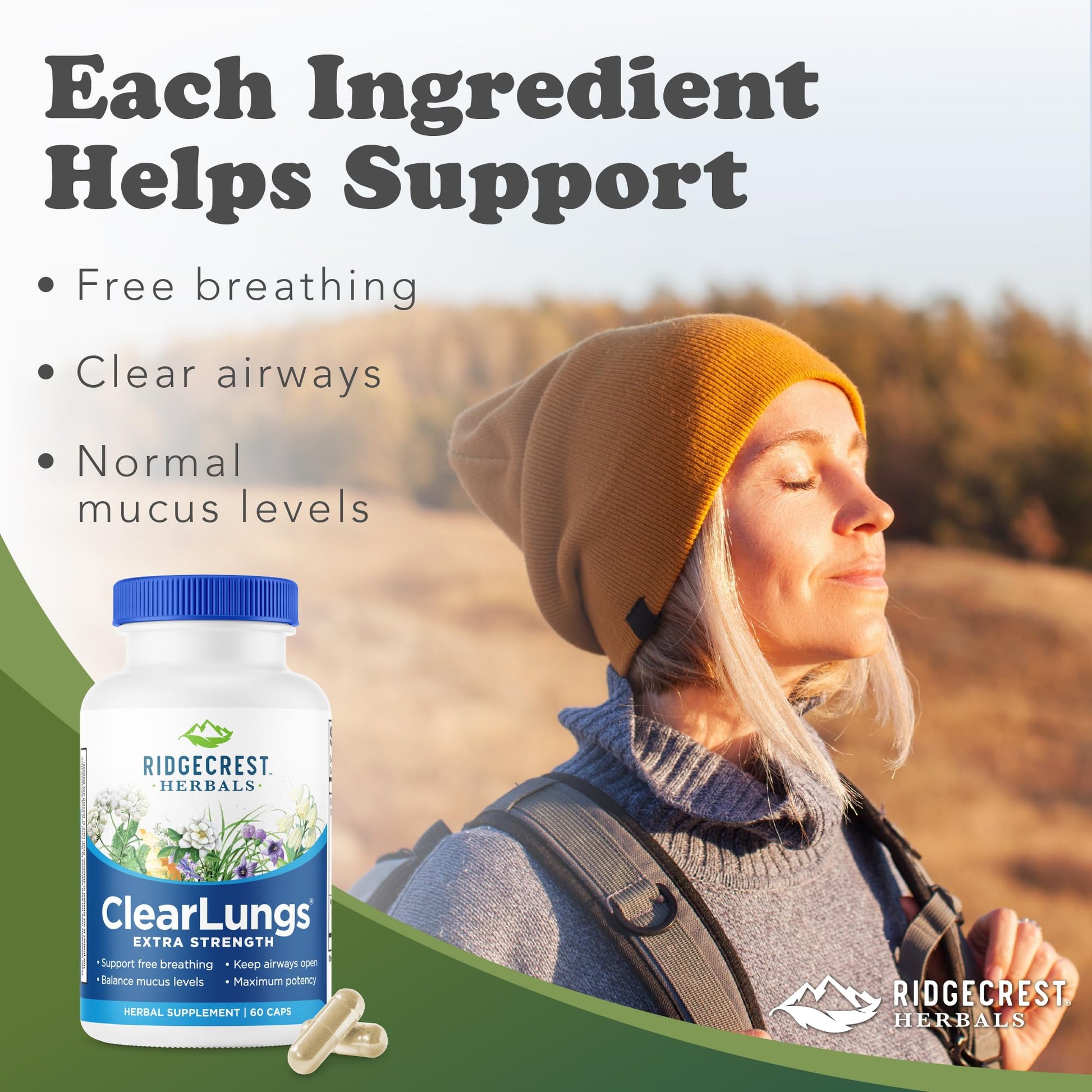 RidgeCrest Herbals ClearLungs Extra Strength, Daily Health Supplement, Natural Lung and Nasal Wellness Formula - Maple Wellness Supplements