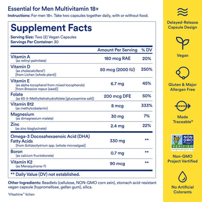Ritual Multivitamin for Men 18+ with Zinc, Vitamin A and D3 for Immune Function Support*, Omega-3 DHA, B12, K2 - Maple Wellness Supplements