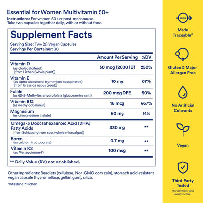Ritual Women’s 50+ Daily Multivitamin - Key Essential Vitamins and Minerals to Support Menopause, Energy, Heart, Bone, Brain Health* - Including Folate - Maple Wellness Supplements