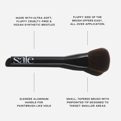 Saie Blush & Brush Duo - SuperSuede Baked Blush in Bella (.01 oz) & Powder Blush Brush - Talc-Free, Moisturizing Blush with Vegan, Fluffy Brush for Seamless Application - Maple Wellness Supplements