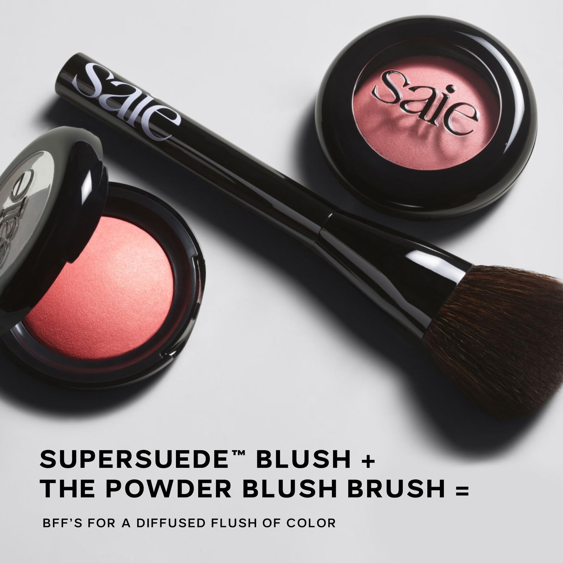 Saie Blush & Brush Duo - SuperSuede Baked Blush in Bella (.01 oz) & Powder Blush Brush - Talc-Free, Moisturizing Blush with Vegan, Fluffy Brush for Seamless Application - Maple Wellness Supplements