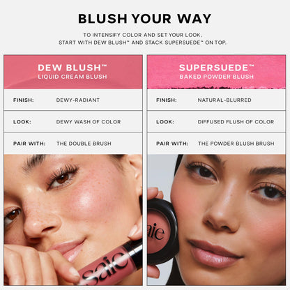 Saie Cheek Flush Duo - Dew Liquid Blush (.40 oz, Hottie), SuperSuede Baked Powder Blush (.01 oz, Stella) - Layerable, Skin-Nourishing Blushes for a Seamless Radiant Finish - Maple Wellness Supplements