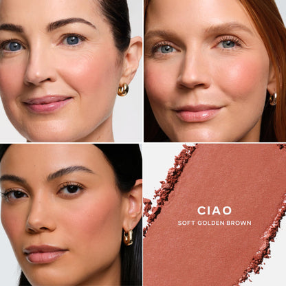 Saie SuperSuede Baked Blush - Talc-Free Powder Blush for Cheeks Infused with Hyaluronic Acid, Glycerin + Squalane - Hydrating Face Makeup for a Natural, Diffused Flush of Color - Ciao (0.1 Ounce) - Maple Wellness Supplements