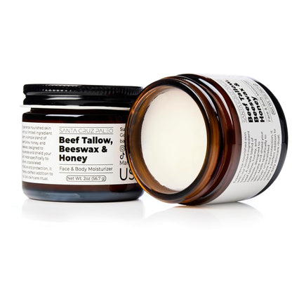 Santa Cruz Paleo, Beef Tallow, Beeswax & Honey Face Moisturizer, Organic, Unscented Grassfed Beef Tallow Skin Care, Sunscreen Free - Maple Wellness Supplements
