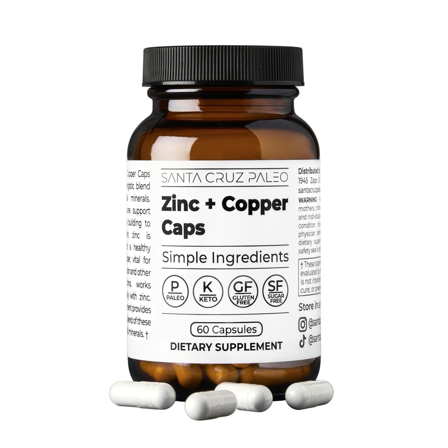 Santa Cruz Paleo, Zinc & Copper Mineral Supplement, High Absorption Formula, Zinc Supplement for Skin & Hair, L Methionine, Copper Gluconate, Trace Minerals - Maple Wellness Supplements