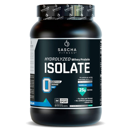 SASCHA FITNESS Hydrolyzed Whey Protein Isolate,100% Grass-Fed (2 Pounds, Vanilla) - Maple Wellness Supplements