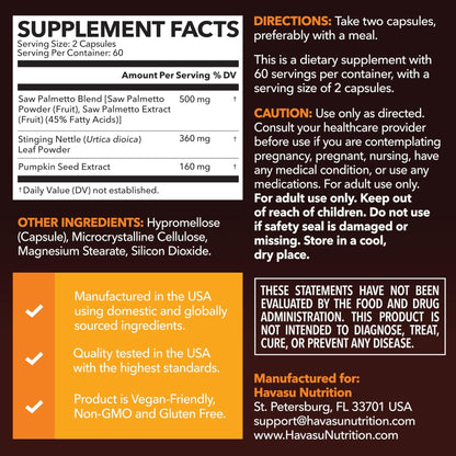 Saw Palmetto Supplement with Stinging Nettle and Pumpkin Seed Extract - Advanced 3X Formula - DHT Blocker Urinary Health and Prostate Support for Mens Health - Maple Wellness Supplements
