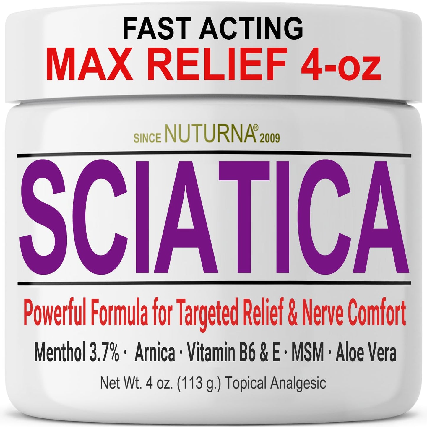 Sciatica Nerve Cream - Maximum Strength Comfort Cream for Feet, Hands, Legs, Toes, Back - Natural Ultra Strength Arnica, MSM, Menthol, Soothing Comfort, Large 4 Oz - Maple Wellness Supplements