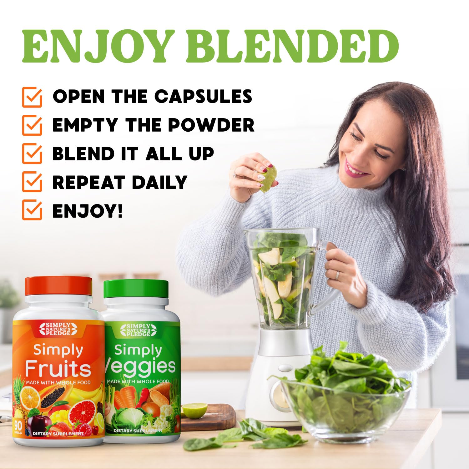 Simply Nature's Pledge - Packed with Over 40 Different Fruits & Vegetables - Made with Whole Food Superfoods - with High Beta Carotene – 100% Soy Free - 90 Count (Pack of 2) - Maple Wellness Supplements
