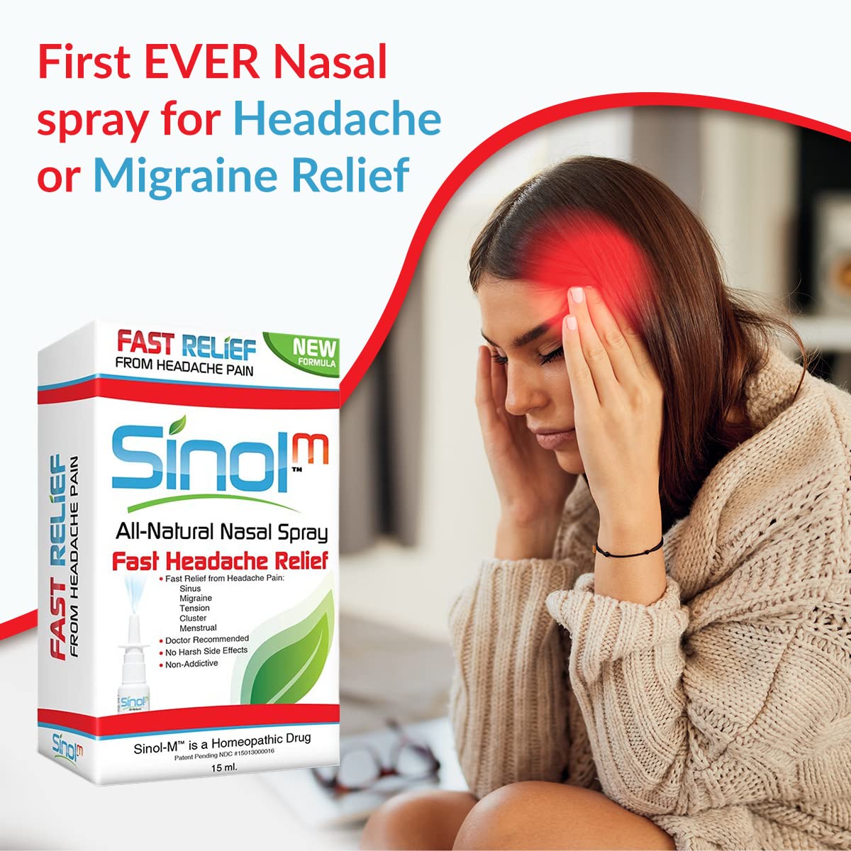 Sinol Headache Relief Spray, Over-The-Counter Medication Nose Spray for Migraine Cluster Tension, Sinus Relief & Nasal Decongestants, 15 ml - Maple Wellness Supplements