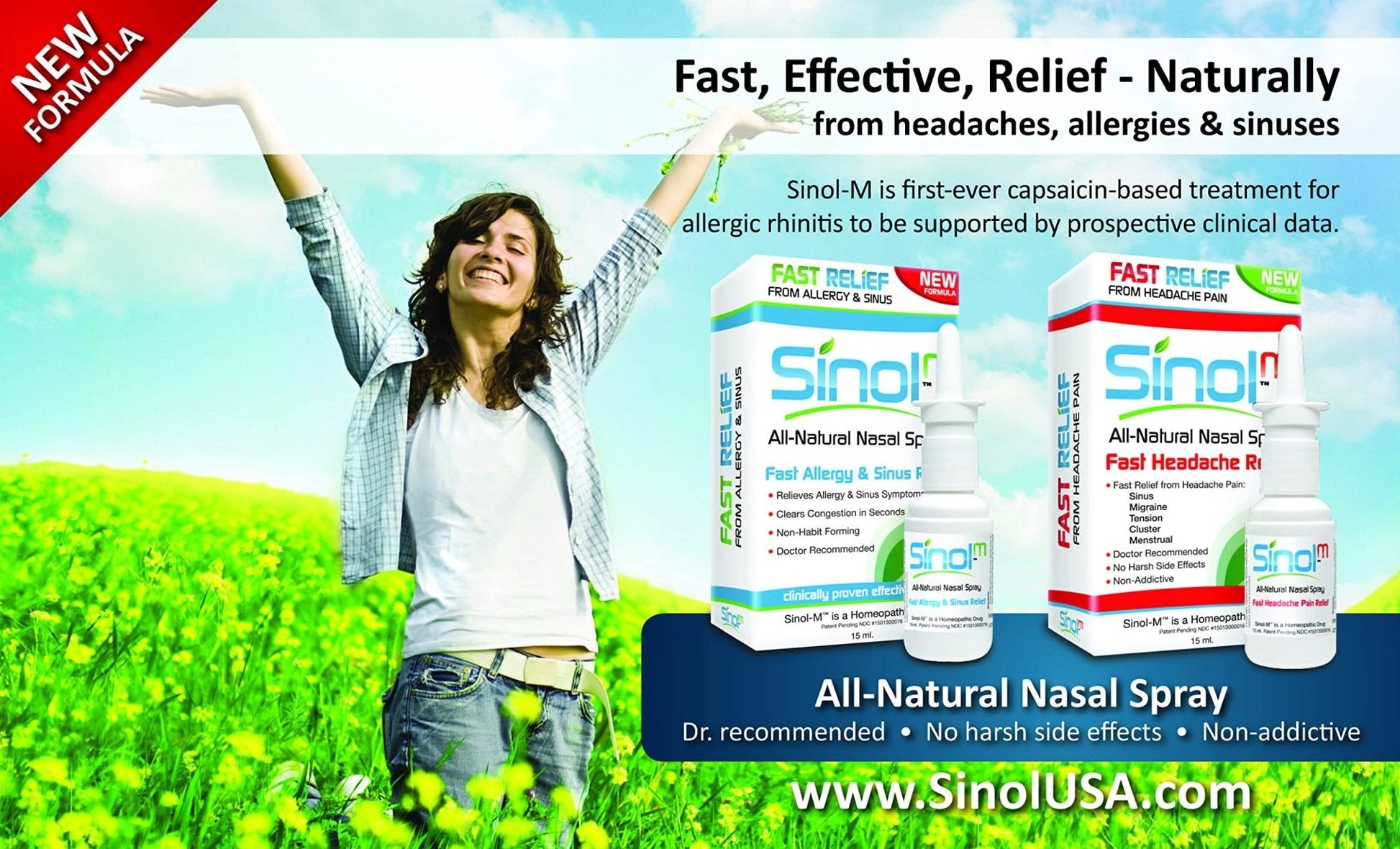 Sinol Headache Relief Spray, Over-The-Counter Medication Nose Spray for Migraine Cluster Tension, Sinus Relief & Nasal Decongestants, 15 ml - Maple Wellness Supplements
