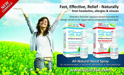 Sinol Headache Relief Spray, Over-The-Counter Medication Nose Spray for Migraine Cluster Tension, Sinus Relief & Nasal Decongestants, 15 ml - Maple Wellness Supplements