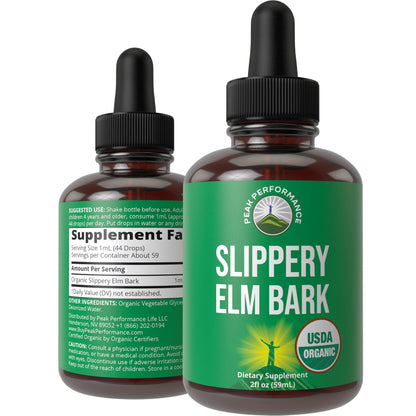 Slippery Elm Bark USDA Organic Vegan Liquid Drops. Extract with High Bioavailability for Women, Men, Kids. for Sore Throat, Irritated Stomach. Zero Sugar, Gluten Free, Tincture Supplement No Capsules - Maple Wellness Supplements