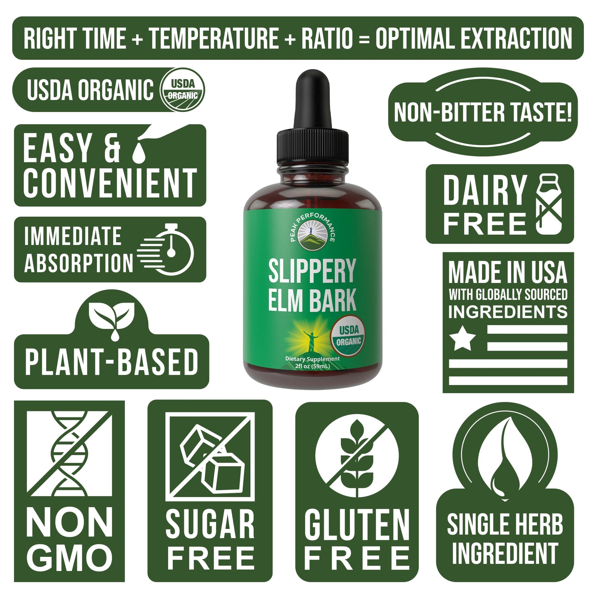 Slippery Elm Bark USDA Organic Vegan Liquid Drops. Extract with High Bioavailability for Women, Men, Kids. for Sore Throat, Irritated Stomach. Zero Sugar, Gluten Free, Tincture Supplement No Capsules - Maple Wellness Supplements