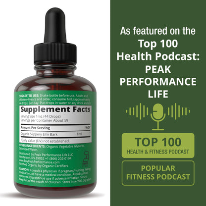 Slippery Elm Bark USDA Organic Vegan Liquid Drops. Extract with High Bioavailability for Women, Men, Kids. for Sore Throat, Irritated Stomach. Zero Sugar, Gluten Free, Tincture Supplement No Capsules - Maple Wellness Supplements