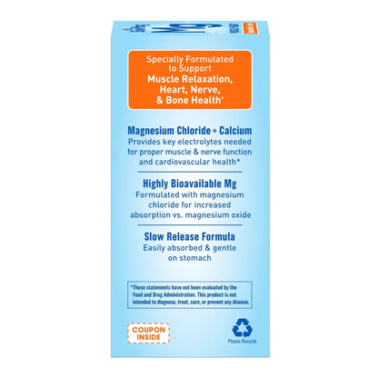 SlowMag Muscle & Heart Magnesium Chloride Supplement with Calcium, 120 Count, Supports Muscle Relaxation, Heart, Nerve & Bone Health, High Absorption - Maple Wellness Supplements