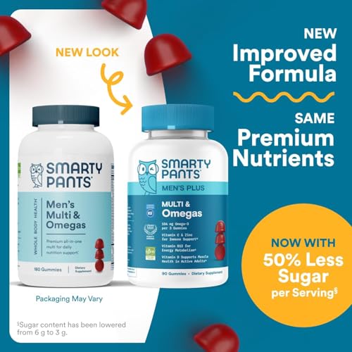 SmartyPants Men's Multivitamin Gummies with Omega 3 DHA/EPA, Methylfolate, Vitamin D3, C, B12, B6, A, K, Zinc - Maple Wellness Supplements