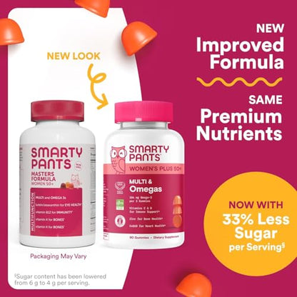 SmartyPants Multivitamin Gummy for Women 50 and Over, Omega 3 (DHA/EPA), Methylfolate, CoQ10, Vitamin D3, C, Vitamin B12, B6, A, K, Biotin - Maple Wellness Supplements