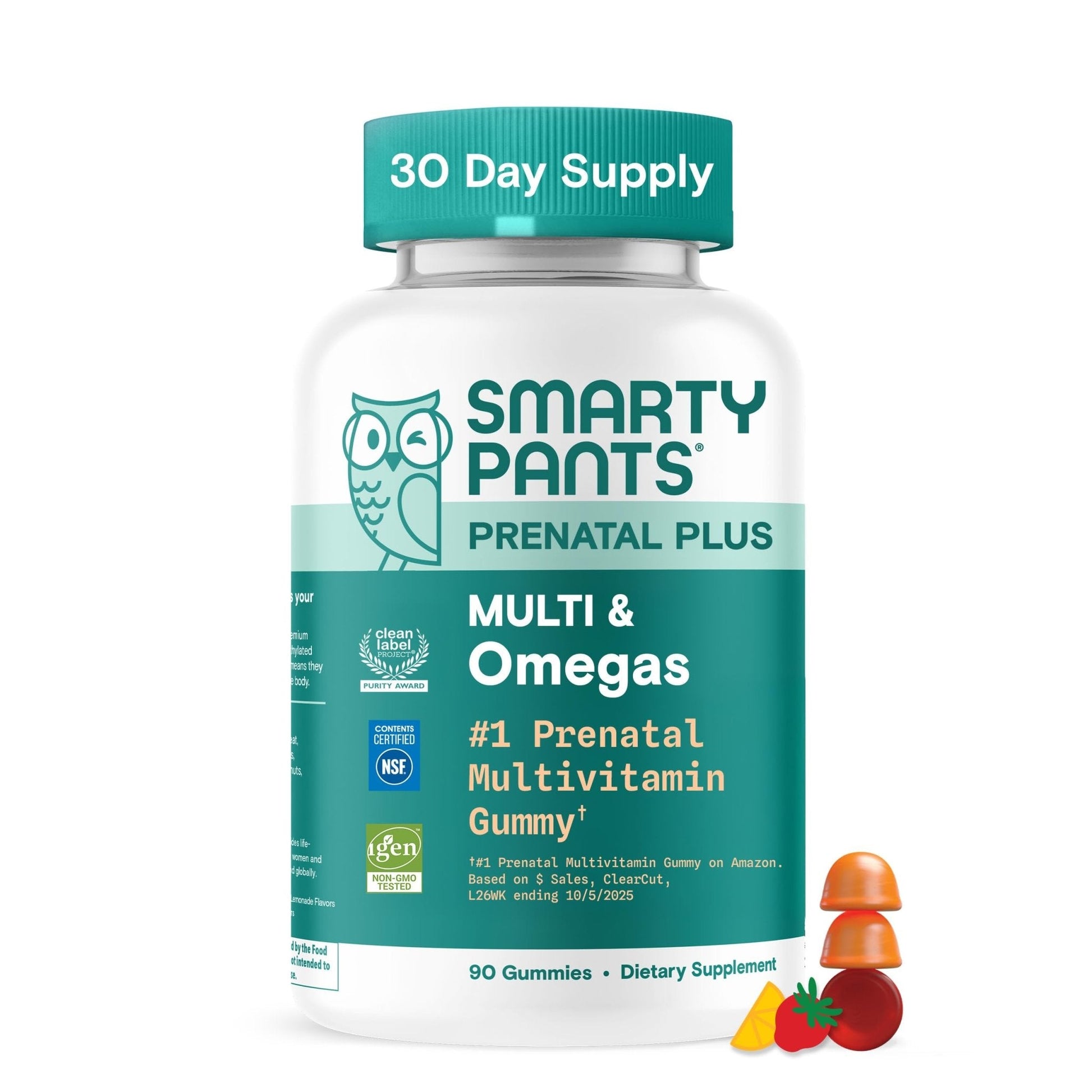 SmartyPants Prenatal Multivitamin Gummies with Omega 3 DHA/EPA, Methylfolate, Biotin, Vitamins D3, C, B12, B6, A, K, and Zinc, Gluten Free, Clean Label - Maple Wellness Supplements