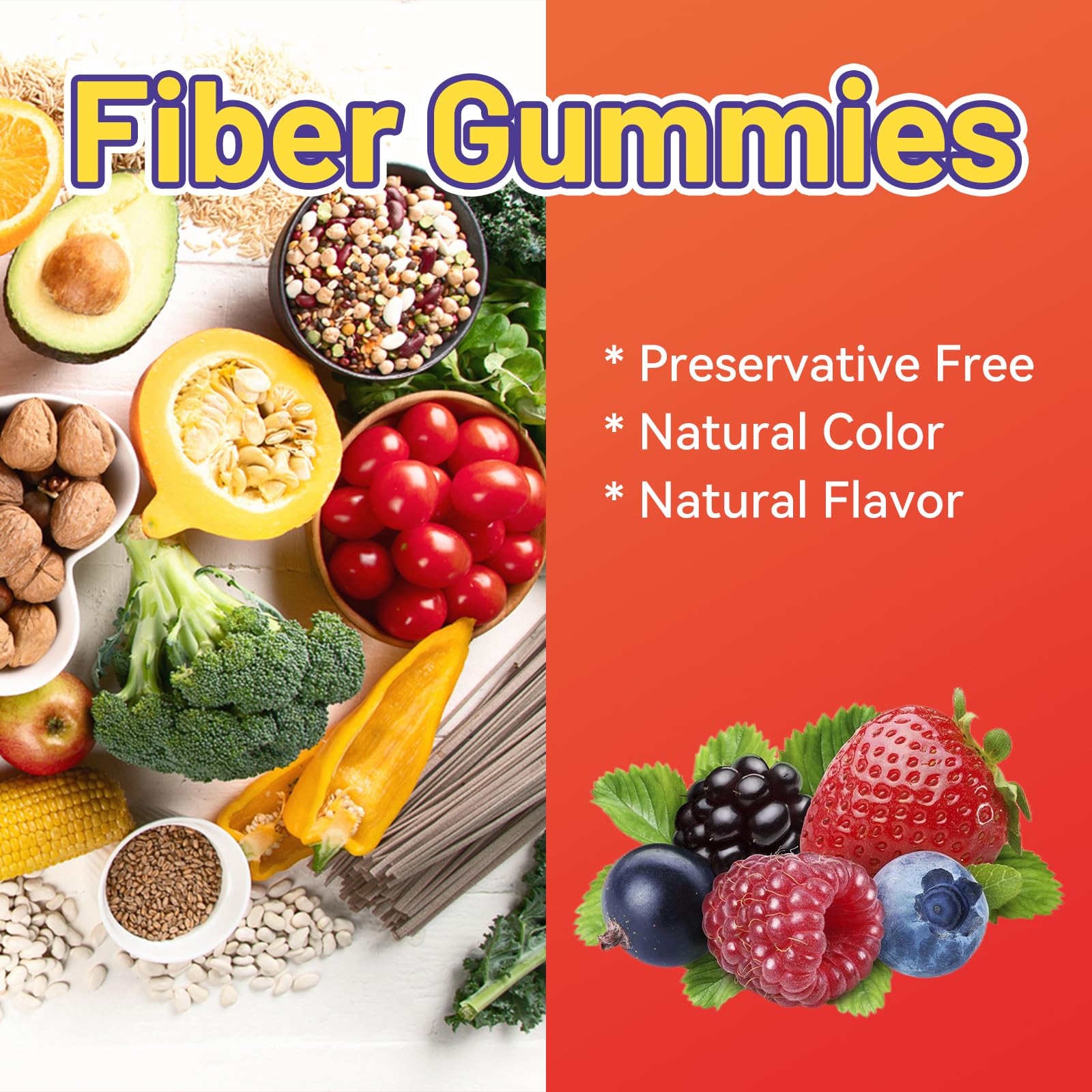 SmildeHeal Fiber Gummies, Dietary Fiber, for Women and Men, Gut Health Support, Non-GMOs, Non-Gluten, Vegan, Mixed Berry - Maple Wellness Supplements