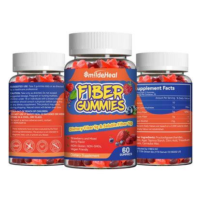 SmildeHeal Fiber Gummies, Dietary Fiber, for Women and Men, Gut Health Support, Non-GMOs, Non-Gluten, Vegan, Mixed Berry and Strawberry Flavor, 60 Count Gummies - Maple Wellness Supplements